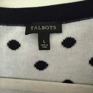 Talbots Button Front 3/4 Sleeve Navy Polka Dot Cotton Blend Cardigan Sweater L thumbnail 3