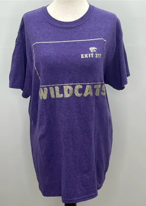 Gildan Women’s K-State Wildcats Exit 313 Purple Glitter Graphic T-Shirt Medium thumbnail 1