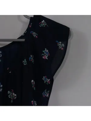 LOFT Outlet Navy Floral Flutter Sleeve Blouse M thumbnail 6