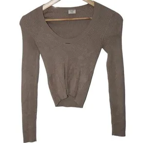 Abercrombie & Fitch Beige Tan Ribbed Knit Long Sleeve Scoop Neck Sweater Size XS thumbnail 1