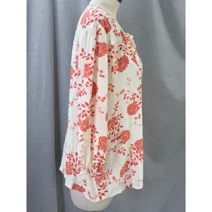 Paper Moon Orange Floral Swiss Dot Tie‎ Neck Blouse Womens Large Boho Romantic thumbnail 5