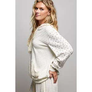 POL Mixed Knit Contrast Print Sleeve Hoodie with Kangaroo Pocket - Medium‎ thumbnail 2
