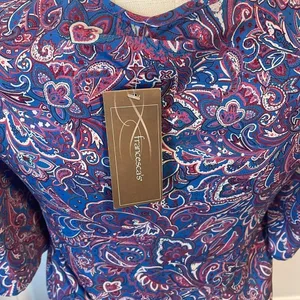 Francesca’s Ayla Blue Pink Paisley Dress Studs VNeckline 3/4” Sleeve Size Medium thumbnail 6