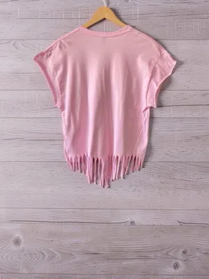 Handmade Pink Leopard Bow Fringe Graphic Tee L homemade thumbnail 6