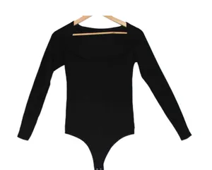 Women Abercrombie & Fitch Black Square Neck Long Sleeve Bodysuit Top Size Medium thumbnail 1