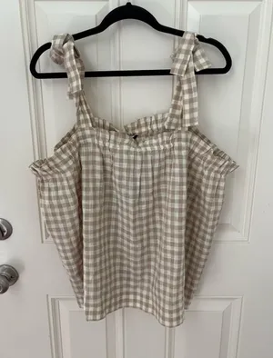 ABLE Gingham Tie Smocked Top Size 1X NWT thumbnail 1