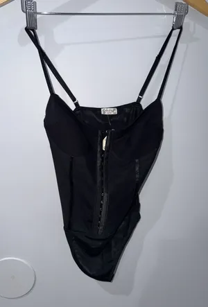 New Free People Intimately FP Night Rhythm Corset Bodysuit Black Size Small $48 thumbnail 1