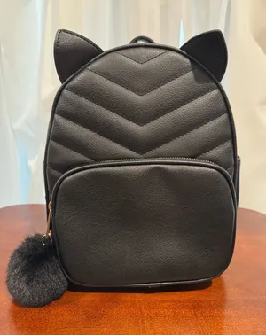 Under One Sky Black Quilted Cat-Ear Faux Leather Backpack thumbnail 1