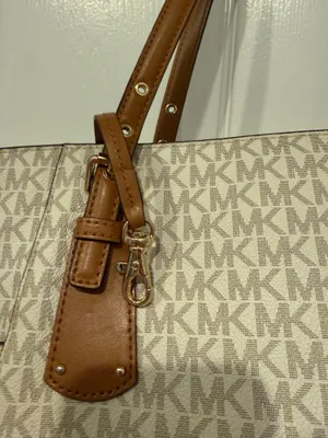 Michael Kors MK Signature Vanilla Logo Tote Bag Brown Trim thumbnail 11
