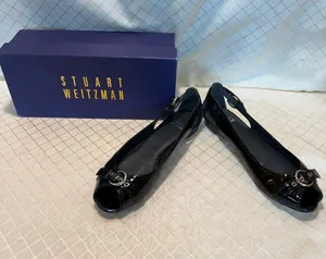 STUART WEITZMAN 8 M Chitchat Black Patent Leather Peep Toe Ballet Flats thumbnail 1