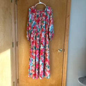 Soft Surroundings Evalina Maxi Dress Tropical Floral Boho‎ V Neck Smocked Waist thumbnail 5