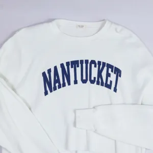 John Galt Nantucket Graphic Thermal Top‎ Women OS White Blue Cropped Waffle Knit thumbnail 10