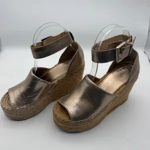 Marc Fisher LTD Madalyn Metallic Gold Leather Espadrille Wedge Sandals 6M thumbnail 2