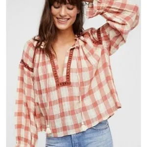 Free People Boho Fall‎ Plaid Honey Grove Top Size Small thumbnail 5