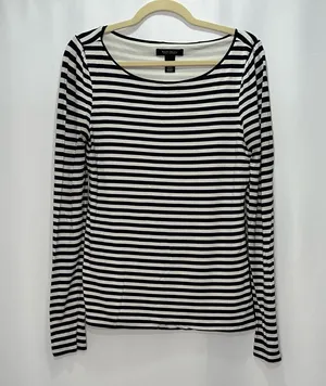 White House Black Market Navy and White Striped Long Sleeve Shirt thumbnail 1