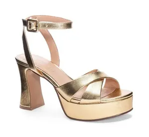 NIB Chinese Laundry Size 8.5 Theena Metallic Gold Platform Heeled Dressy Sandals thumbnail 1