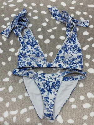 Lovers + Friends Bikini set Take Me Away tie triangle top Bottoms French Floral thumbnail 7
