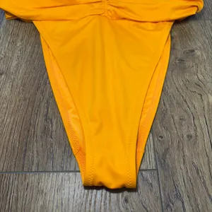 Aerie Shine Plunge Ruched One Piece Cheekiest Womens Large Orange Swimsuit beach thumbnail 7