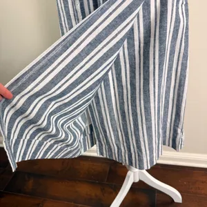 GAP Blue White Striped Linen Blend Wrap Midi Skirt Tie Waist Pockets Nautical thumbnail 10