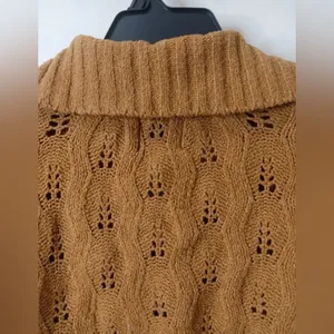 Pink Rose Camel Brown Open Knit Collared Cropped Sweater -‎ Size M thumbnail 9