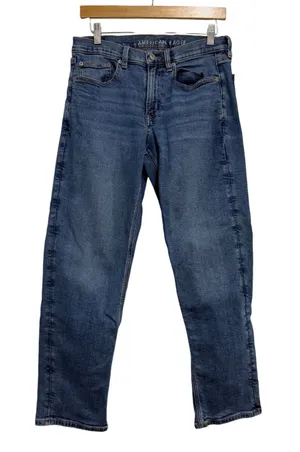 American Eagle 90s Straight Jeans Womens 6‎ Short Blue Medium Wash Stretch Denim thumbnail 1