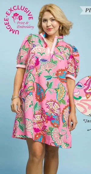 New! Umgee Plus Size Jacquard Paisley Print Puff Sleeve Tunic Dress Size XLarge thumbnail 1
