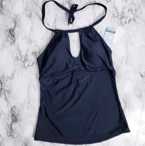 Island Waves Swim Tankini Moorea Adjustable Keyhole Halter Top Black Size 8 thumbnail 1