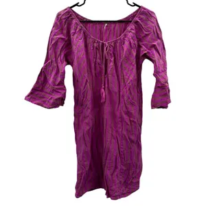 Free People Folk Town Linen Blend Purple‎ & Tan Striped Mini Dress Size S thumbnail 3