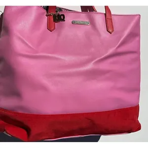 Vintage Juicy Couture Large Pink Leather Red Velvet Y2K Summer Travel Bag thumbnail 10