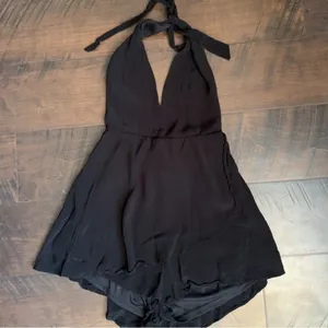 Free People Black Vneck Romper thumbnail 1