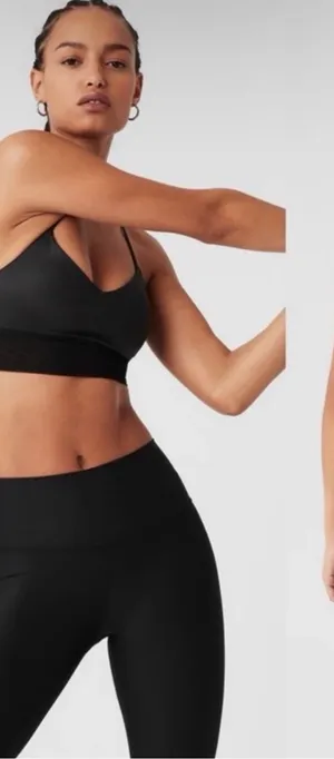 Alo Yoga Lavish Bra Glossy Black Mesh:Size Medium thumbnail 1