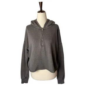 Aerie Quarter‎ Zip Hoodie Women Small Brown Gray Cropped Sweatshirt Athleisure thumbnail 2