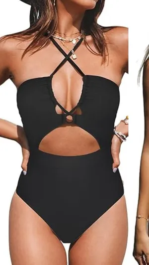 NWT Cupshe Lot of 2 One Piece Bikinis 1-PC Bathing Suit Swim Beach Paddle Size L thumbnail 1