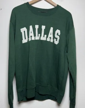 New York Popular Women Cotton Dallas Texas Sweatshirt XL Green Crewneck Pullover thumbnail 1