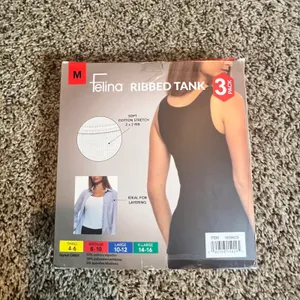 Felina Womens 3 Pack Ribbed Tank Tops White Grey Black Cotton Stretch‎ C6923 Med thumbnail 2