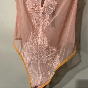Victoria's Secret very sexy V wire angel lace sheer gold pink tong teddy thumbnail 4
