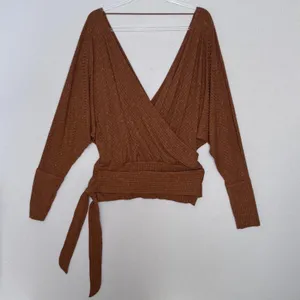 Free People East Coast Wrap Top Moroccan Spice Ribbed Knit Tie Waist NWT L thumbnail 14