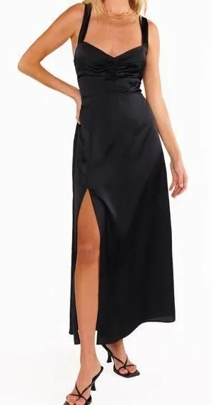 Show Me Your MuMu Mina Midi Dress Black Luxe Satin Women’s Sz S thumbnail 1