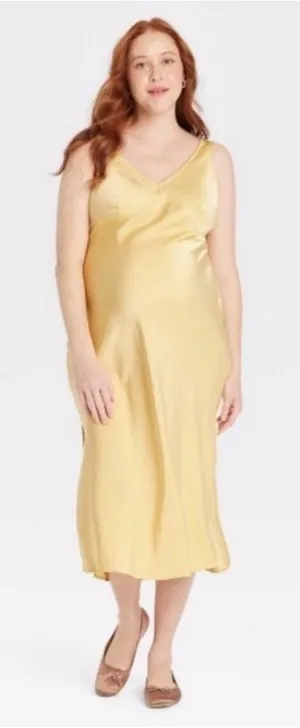 ISABEL by Ingrid + Isabel Yellow Midi Slip Dress Size Large (Maternity) thumbnail 1