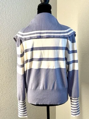 Marc New York Light Blue and White Striped Zip Up Sailor Collar Cardigan thumbnail 3