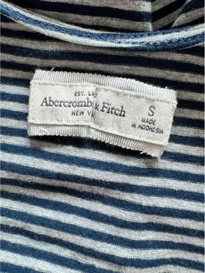 Abercrombie & Fitch Striped Fit & Flare Dress Lace Waist Navy Grey thumbnail 4