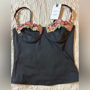 NEW Black Floral Bustier Corset Tops Spaghetti Strap Tank Top Y2K S thumbnail 4
