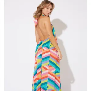 NWT South Moon Under Juniper Blu Rainbow Striped Maxi Dress Women's Size Small thumbnail 2