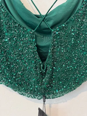 Retrofête Michal Sequin Top Size Large Emerald Green Cowl Neck Club Night Out thumbnail 12