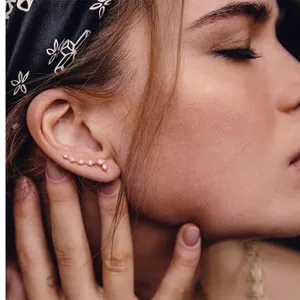 LUV AJ Rose Gold Climbing Ear Crawler Stud Earring Black thumbnail 1