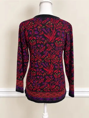Vintage Silver Threads Floral Jacquard Sweater Made USA Medium Art to Wear thumbnail 5