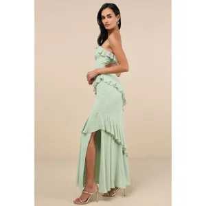 NWT Lulus Dramatic Allure Sage Green Ruffled Cutout Strapless Maxi Dress Sz XL thumbnail 8