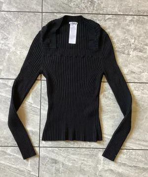 Wolford Black Ribbed Virgin Wool Cotton Square Neck Sweater Long Sleeve Small thumbnail 1