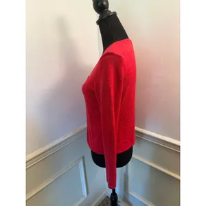 Vintage Talbots Italian Knit Cardigan Tomato Red Minimalist V-Neck Viscose Blend thumbnail 5