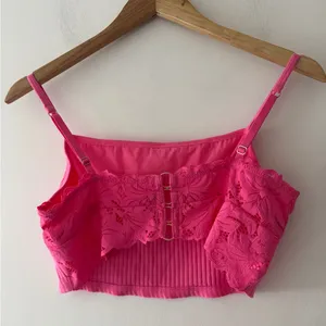 Aerie Hot Pink Ribbed Crop‎ Cami Back Floral Lace Detail Bralette Top thumbnail 3